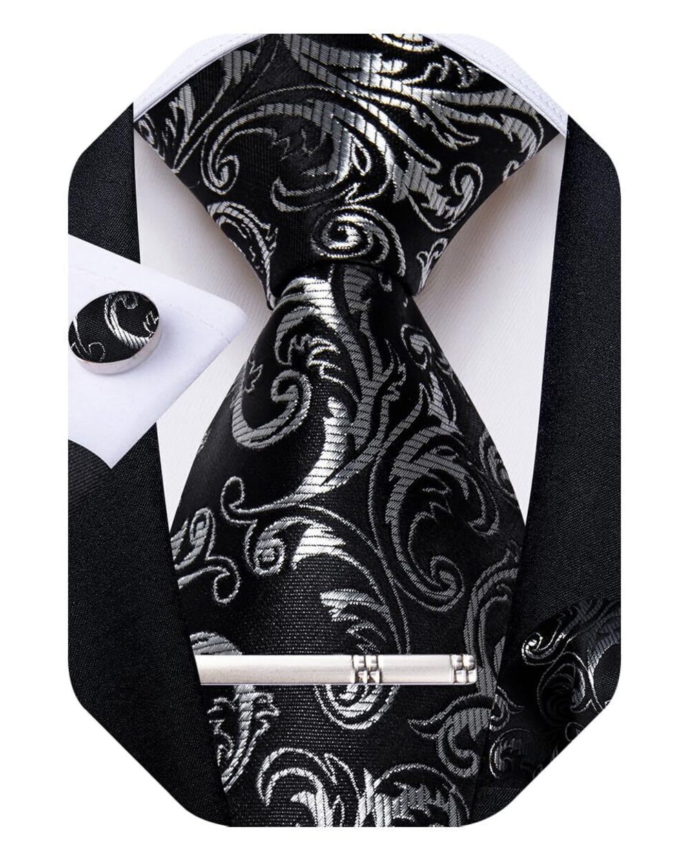 9921 Silk Floral Ties Woven Paisley Necktie and Tie Clip Handkerchief